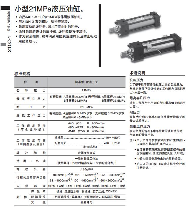 太阳铁工油缸210C-1系列规格图