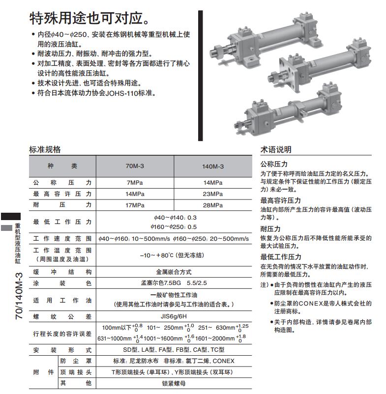 太阳铁工7MPa用磁性探测装置的液压油缸70M-3系列规格图