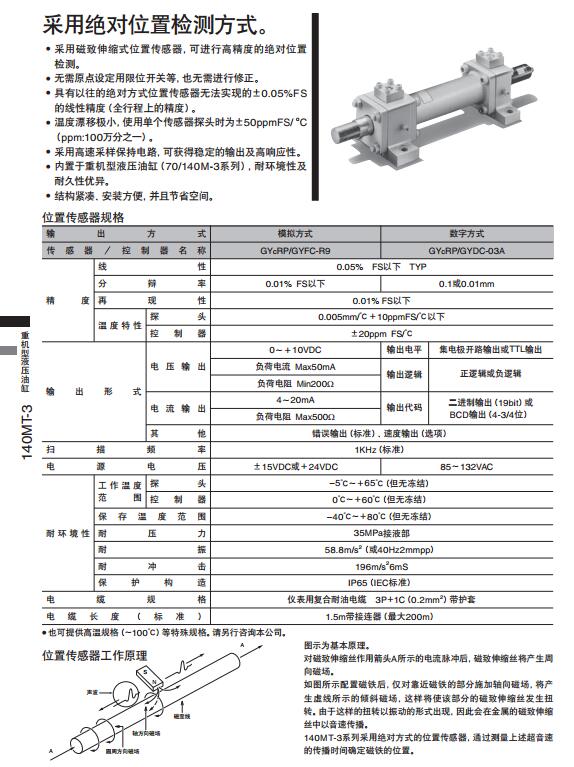 太阳铁工14MPa用带有位置检出器的液压油缸140MT-3系列参数图