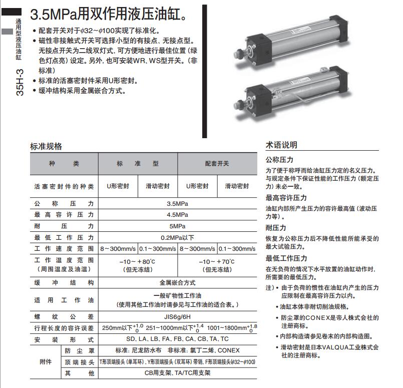 太阳铁工液压油缸35H-3系列规格图
