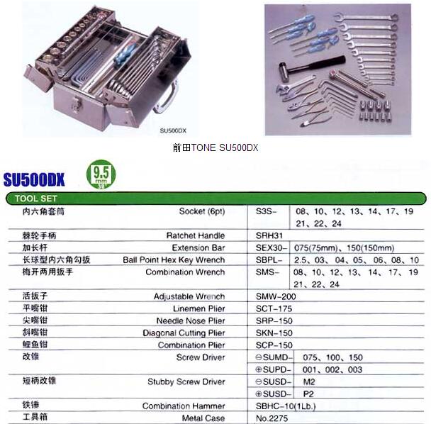 前田工具不锈钢工具套装SU500DX参数图
