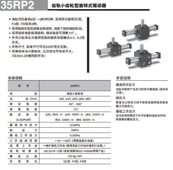 太阳铁工3.5MPa用旋转式油缸35RP2系列参数图