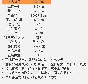 钢盾气动扳手S125002型号参数图