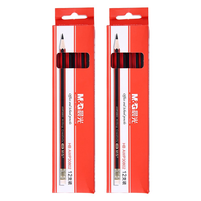 晨光 M＆G HB经典红原木铅笔(带橡皮) 学生美术考试素描绘图铅笔 AWP30802型