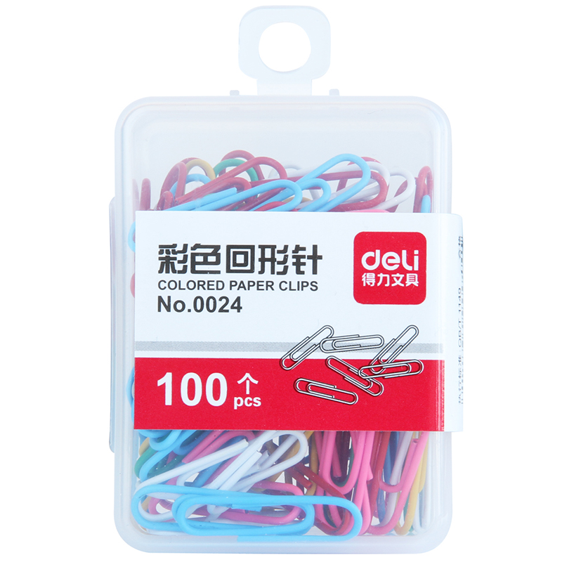 得力 deli 彩色回形针(混)(100枚/盒) 0024型