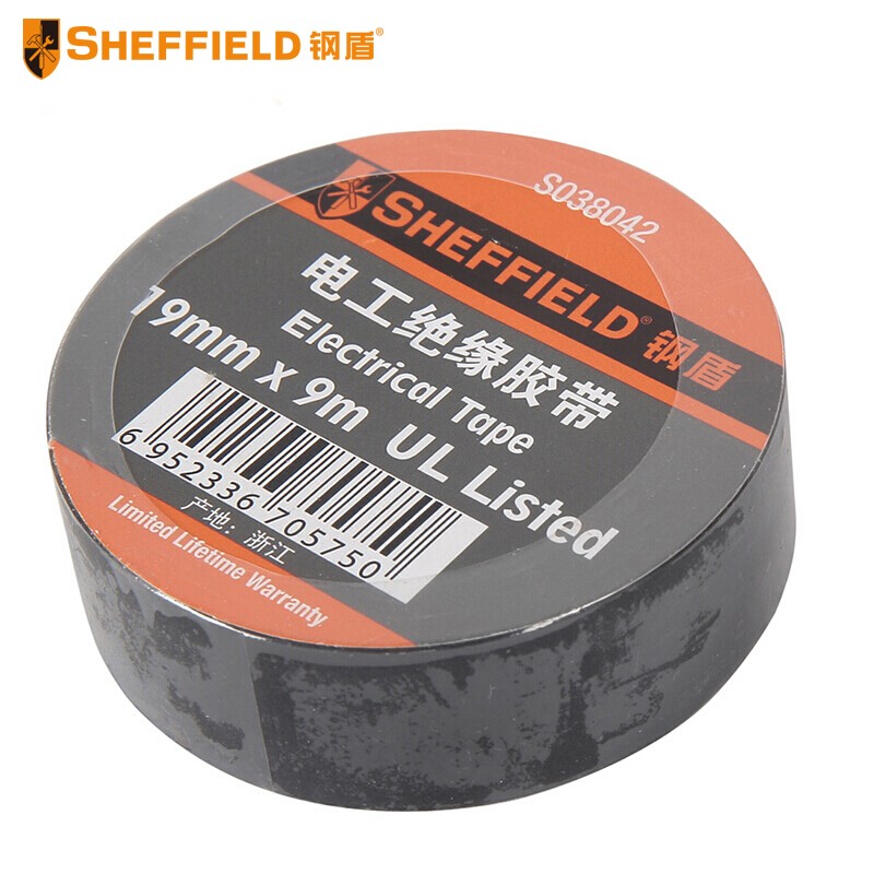 钢盾 SHEFFIELD S038042 电工绝缘胶带19mm x 9m 黑色 红色 黄色 绿色