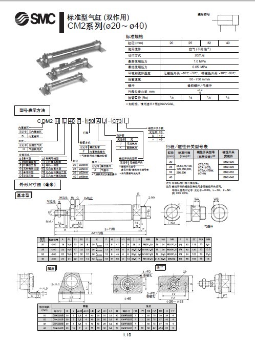 Cm20 2sd SMC总代理 直接安装型气缸 CM2R